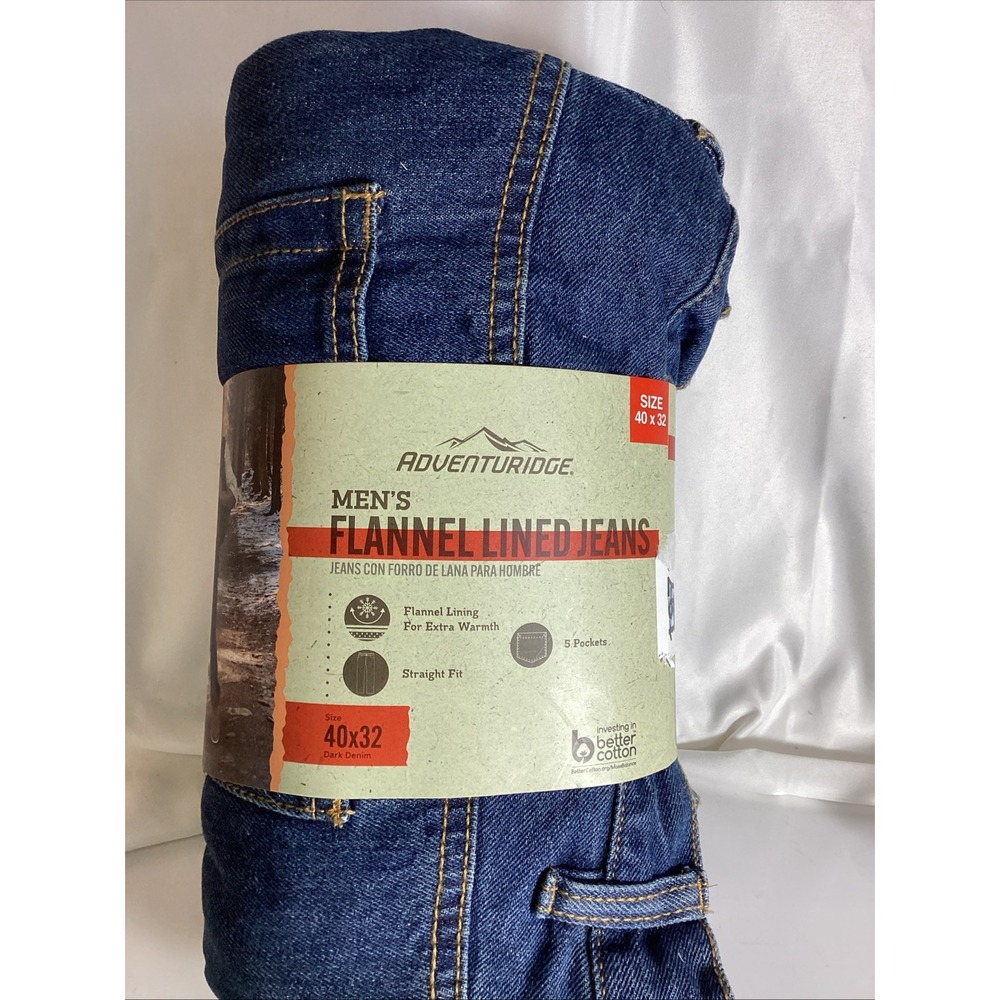 aventure ridge mens flannel lined blue jeans new mens size 40x32